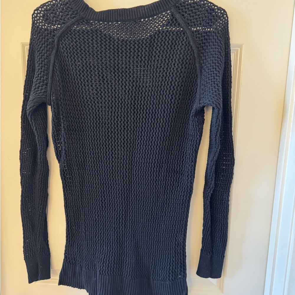 Black Open-Knit Crew Neck Sweater - Picture 2 of 5